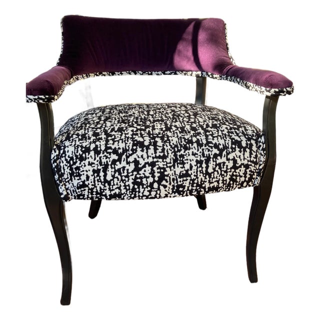 Custom Mid-Century Library Chair - Plum Scalamandre Velvet & Black/White Chenille - Restored Accent Chair For Sale