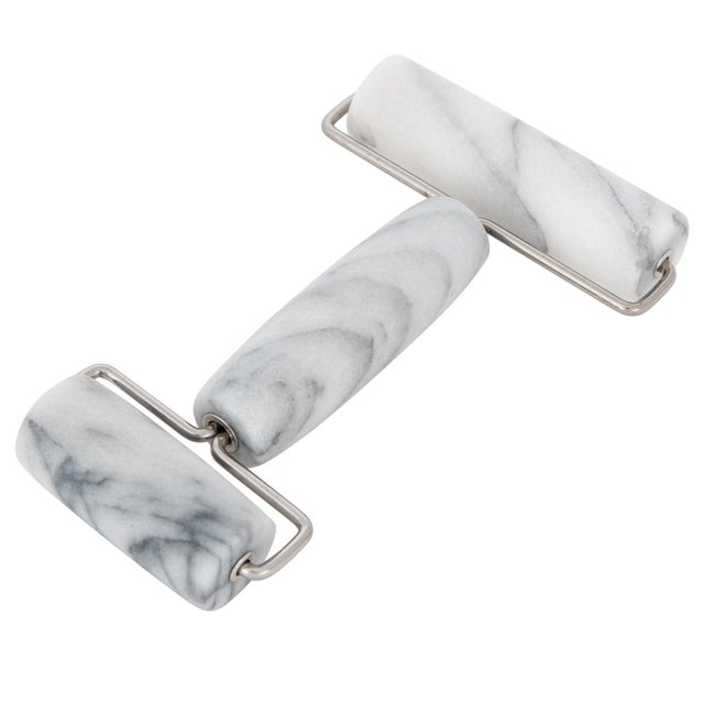 Marble Double Pastry Pie Roller, White For Sale - Image 4 of 4
