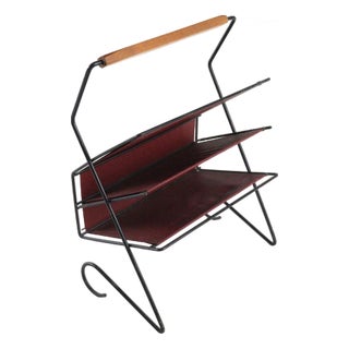 Leather and Metal Magazine Rack For Sale