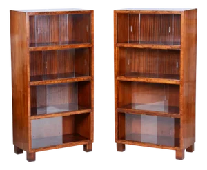 Art Deco Bookcases in Walnut by Oldřich Liška, Czech, 1920s, Set of 2