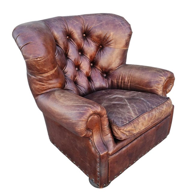 Restoration Hardware Churchill Tufted Leather Armchair For Sale - Image 14 of 18