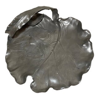 1920s Large j.r Hannig Pewter Art Nouveau Figural Footed Platter Centerpiece Tray Dish For Sale