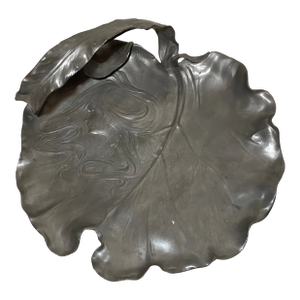 1920s Large j.r Hannig Pewter Art Nouveau Figural Footed Platter Centerpiece Tray Dish