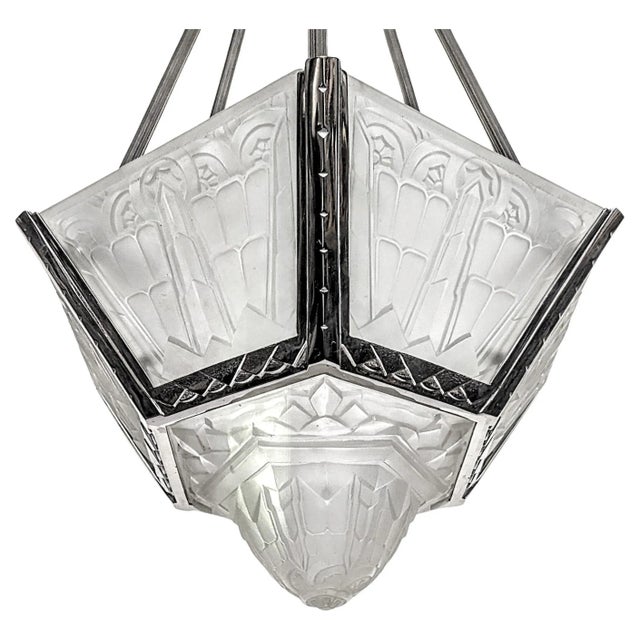 French Art Deco Pendant Chandelier Signed by Hanots For Sale - Image 4 of 7