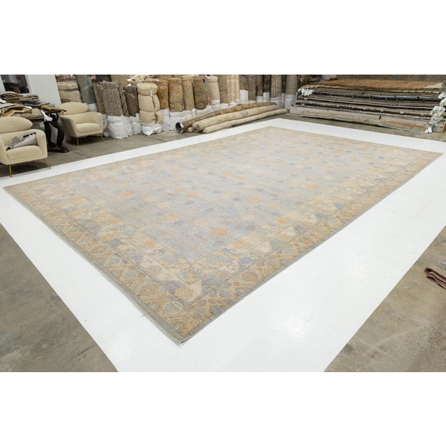 14x21 Modern Khotan HandKnotted Wool Rug – Blue, Ivory & Gold Pomegranate Design For Sale - Image 11 of 11