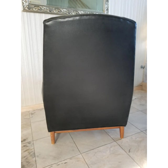 Classic 1950s Heritage Black Lounge Chair Faux Leather Mahogany For Sale - Image 12 of 15