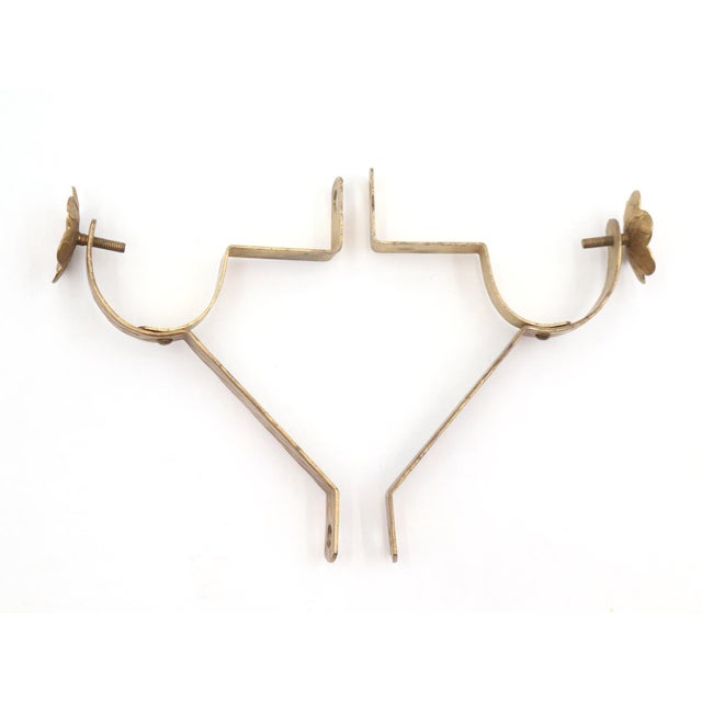Pair of Vintage Brass Scalloped Floral Curtain Rod Brackets For Sale - Image 4 of 5