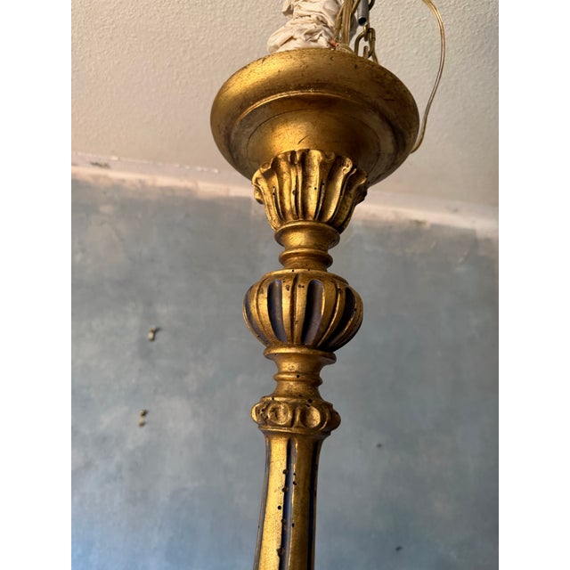 Mid 20th Century Neoclassical Six Light Gilt Wood Chandelier For Sale - Image 4 of 9
