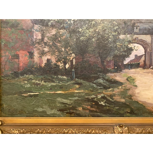 Realism Fine Antique European Village Landscape, Oil on Canvas, Elaborate Gilt Frame For Sale - Image 3 of 5