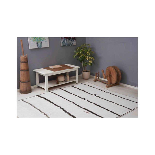 1960s Black White Vintage Hemp Kilim Rug - 6`6" X 8`4" For Sale - Image 5 of 6