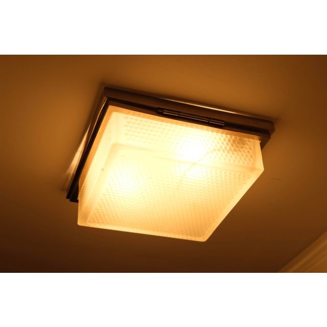 Metal Square Ceiling Light Fixture with Brass Mounting and Original Chrome Plating, 1930s For Sale - Image 7 of 8