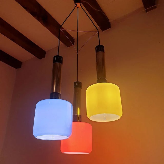 Mid-Century Glass Pendants Chandelier, by Stilnovo 1960 For Sale - Image 9 of 12