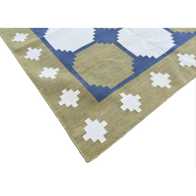 Not Yet Made - Made To Order Not Yet Made - Made To Order Handmade Cotton Area Rug Vegetable Dyed Olive Green, Cream and Blue Vista Rug-10'x14' For Sale - Image 5 of 11