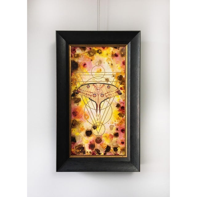 Tierra by Kierstin Young | Oil & Acrylic on masonite panel featuring a moth on a colorful background For Sale