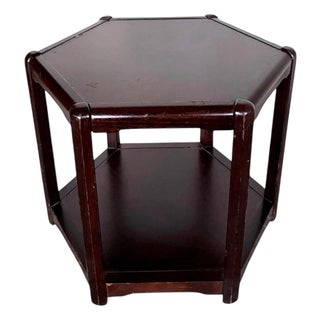 Mid-Century Danish Hexagonal Coffee Table in Dark Wood with Lower Shelf For Sale