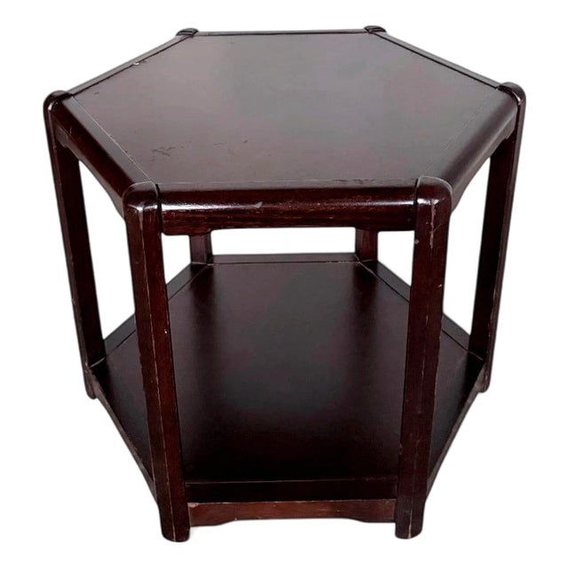 Mid-Century Danish Hexagonal Coffee Table in Dark Wood with Lower Shelf For Sale