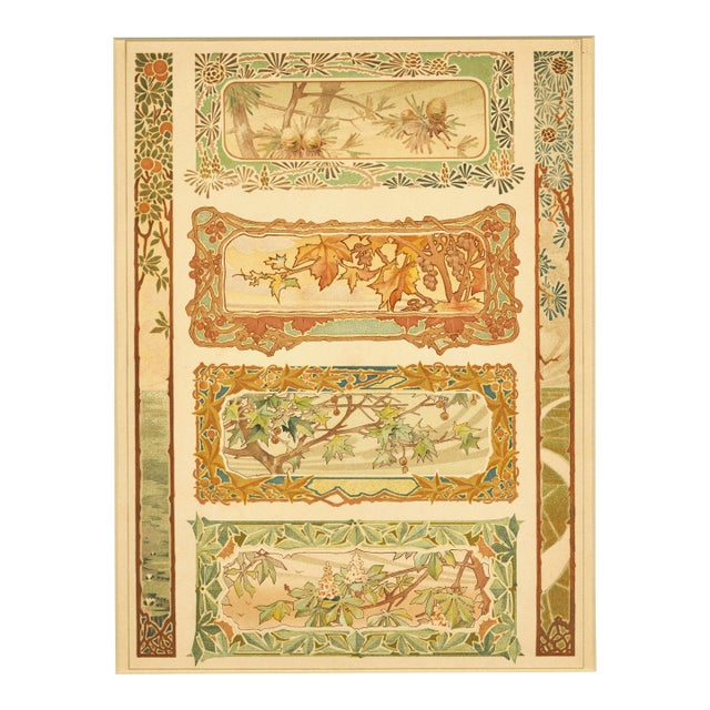 1900 French Art Nouveau Lithograph- Four Seasons, Matted For Sale