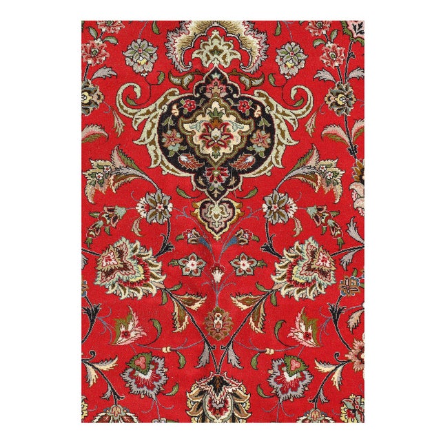 Pasargad DC Red Handmade Silk & Wool Rug For Sale - Image 4 of 5