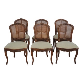 Set of 6 French Louis XV Cane Back Dining Room Chairs For Sale
