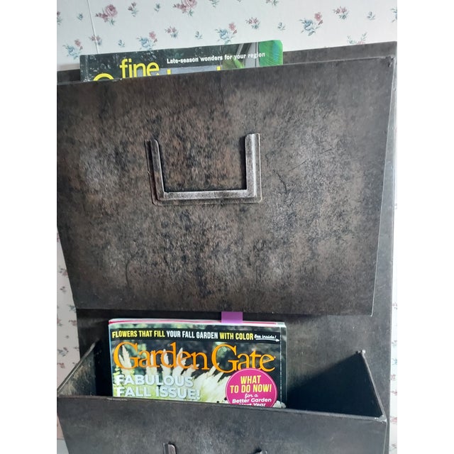 Metal Wall Mount Two Pocket Organizer Magazine Rack Industrial Chic for Workshop, Garden, Kitchen, Office For Sale - Image 4 of 5