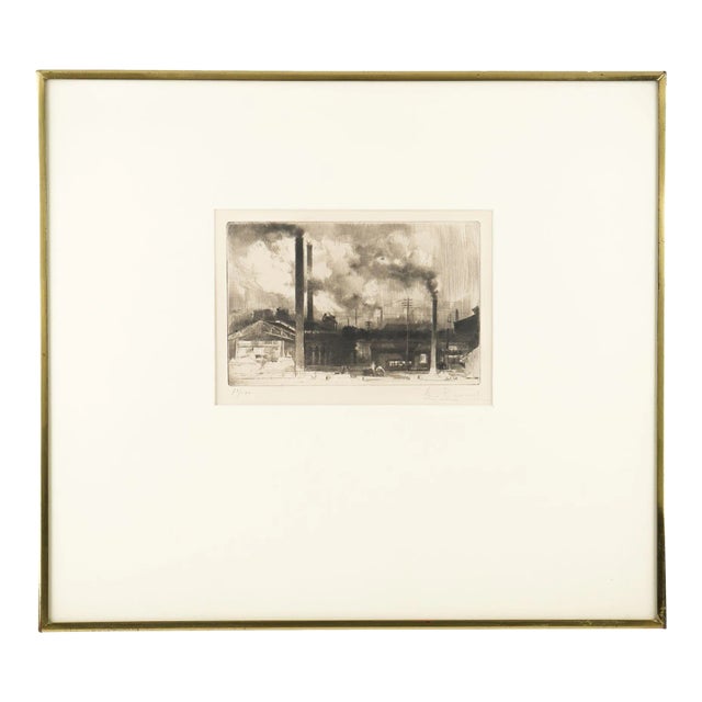 Etching of an Industrial Landscape by Auguste Brouet, 1925 For Sale