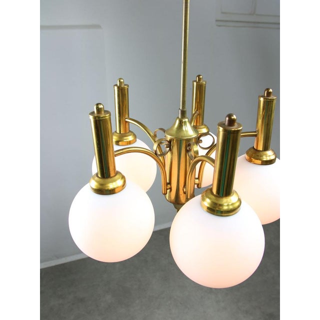 Mid-Century Italian Brass and Opaline Chandelier For Sale - Image 6 of 17