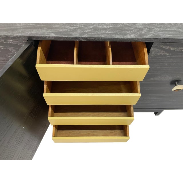Restored Kroehler Black Cerused Oak Sideboard Credenza With Polished Brass Hardware, Circa 1960s For Sale - Image 10 of 15