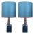Lamps with New Silk Blue Lampshade by René Houben for Soholm, 1960s, Set of 2 For Sale