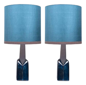 Lamps with New Silk Blue Lampshade by René Houben for Soholm, 1960s, Set of 2