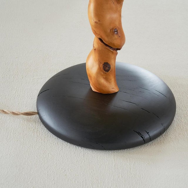 Tree Trunk Table Lamp in Acacia, Oak and Linen, 1950s For Sale - Image 6 of 11