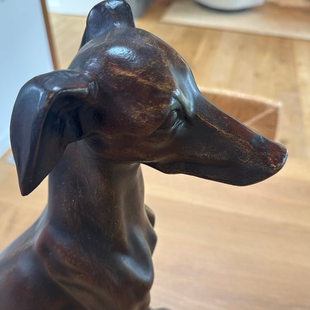 Mid-Century Modern Vintage Hand Carved Sculpture of Seated Greyhound or Whippet For Sale - Image 3 of 12