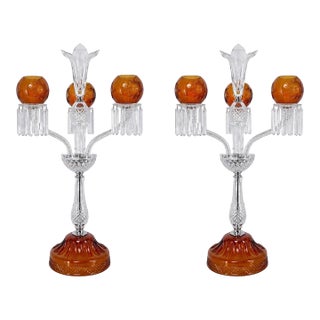Saint Louis "Maharadja" Amber & Clear Crystal Candelabra For Sale