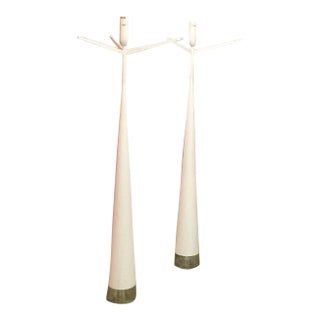 Pair Modernist Floor Lamps Attributed to Barry Dixon for Arteriors, Ivory With Chrome Base For Sale