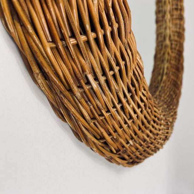 Riviera Style Round Woven Rattan Mirror, France, 1950s For Sale - Image 9 of 18