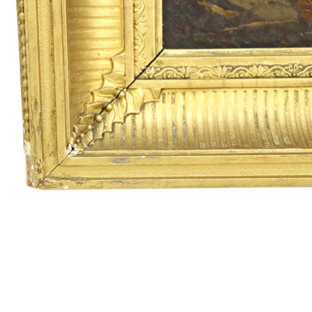 Gold Oil on Canvas Landscape Painting With Original Gilt Wood Frame 19thC For Sale - Image 8 of 10