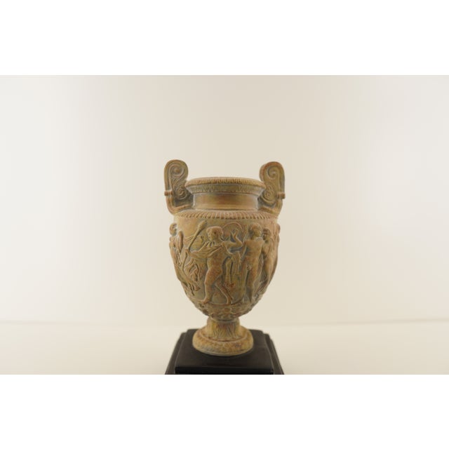Vintage Greek Roman Neoclassical Urn on Black Base For Sale - Image 4 of 18