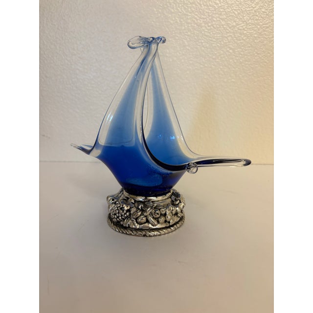 Murano 1960s Murano Style Hand Blown Glass Art Basket With Silver Base For Sale - Image 4 of 8