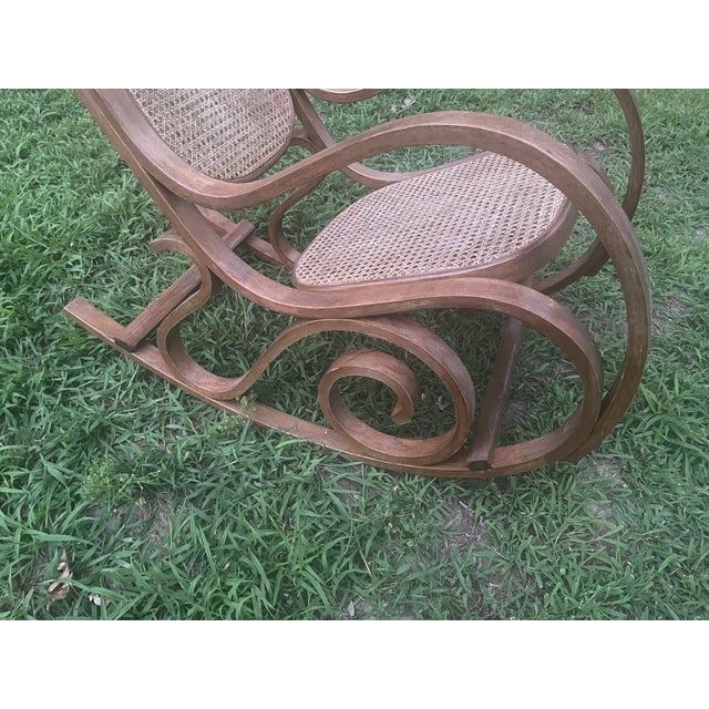 2010s Vintage Bentwood Cane Rocking Chair – Thonet Style For Sale - Image 5 of 9