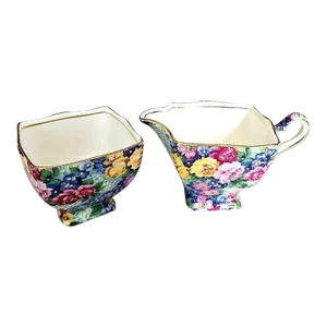 1930s Vintage “Julia” Royal Winton Grimades Chintz Sugar and Creamer Set
