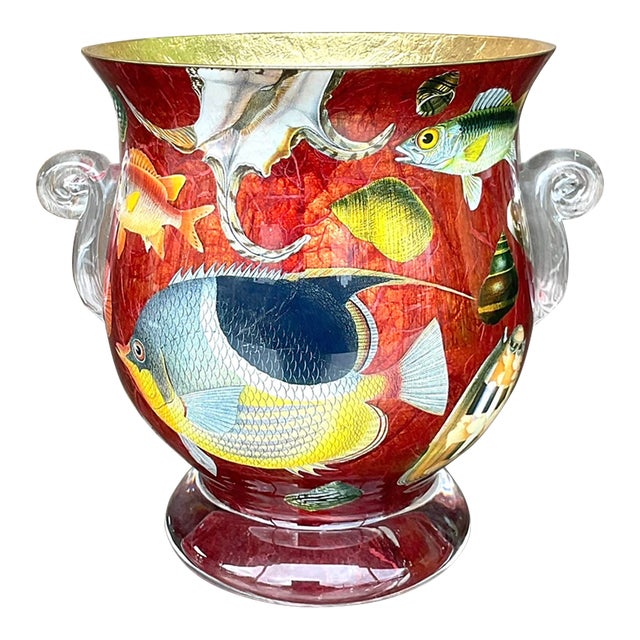 Vintage Coastal Scott Potter Eglomise Under Sea Glass Urn For Sale