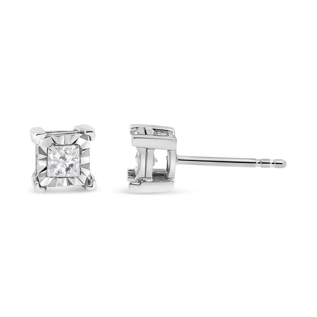 Contemporary .925 Sterling Silver 1 1/4 Cttw Miracle Set Princess-cut Diamond Solitaire Stud Earrings For Sale - Image 3 of 6