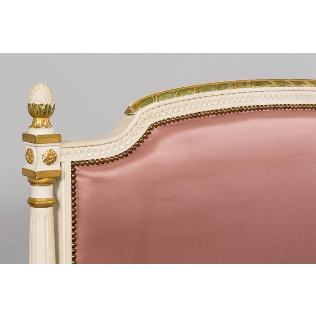 Mid-Century Louis XVI Twin Bed Frames, Pink Silk, Painted Wood, 1940 For Sale - Image 15 of 18