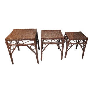 1950s Nesting Set of Caned End Tables, Set of 3 For Sale