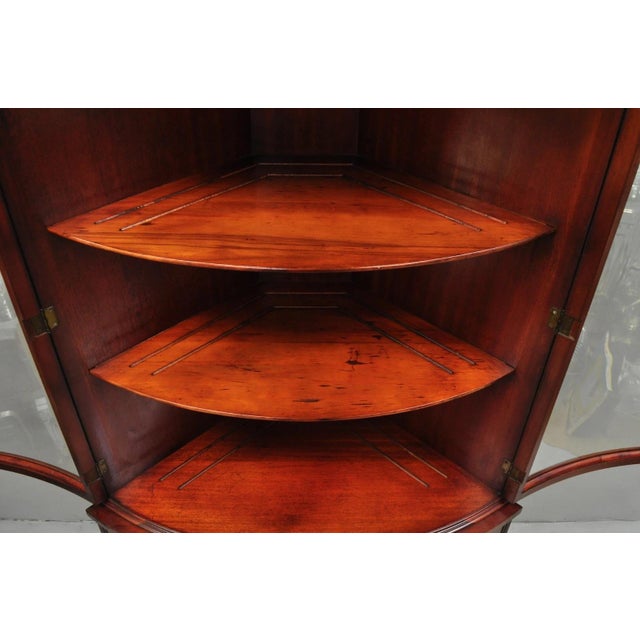 Vintage Morganton Duncan Phyfe Mahogany Bow Front Corner China Cabinet Curio For Sale - Image 13 of 17
