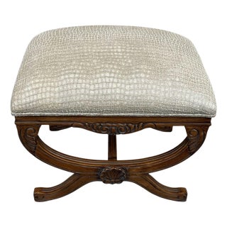Late 20th Century Renaissance Style Bench With Curule Leg and Alligator Texture Seat For Sale