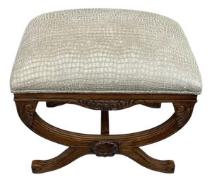 Late 20th Century Renaissance Style Bench With Curule Leg and Alligator Texture Seat