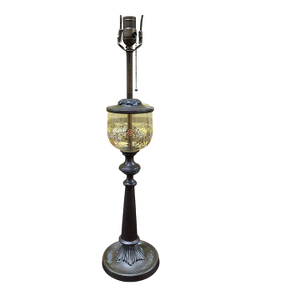 Fantastic Antique Art-Deco Hand Decorated Glass & Metal Table Lamp, C1930s