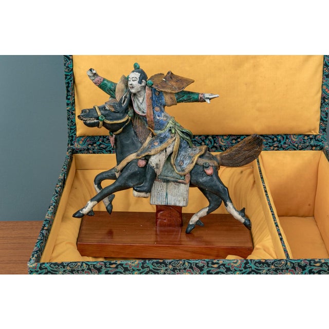 Antique Chinese Sancai Glazed Ceramic Roof Tile Equestrian Figure on Stand For Sale - Image 4 of 9