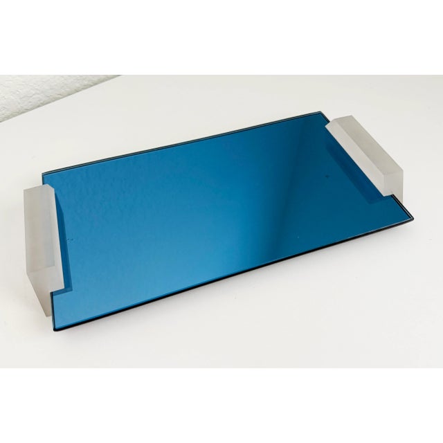 1930s Art Deco Cobalt Mirror & Lucite Tray For Sale - Image 4 of 7