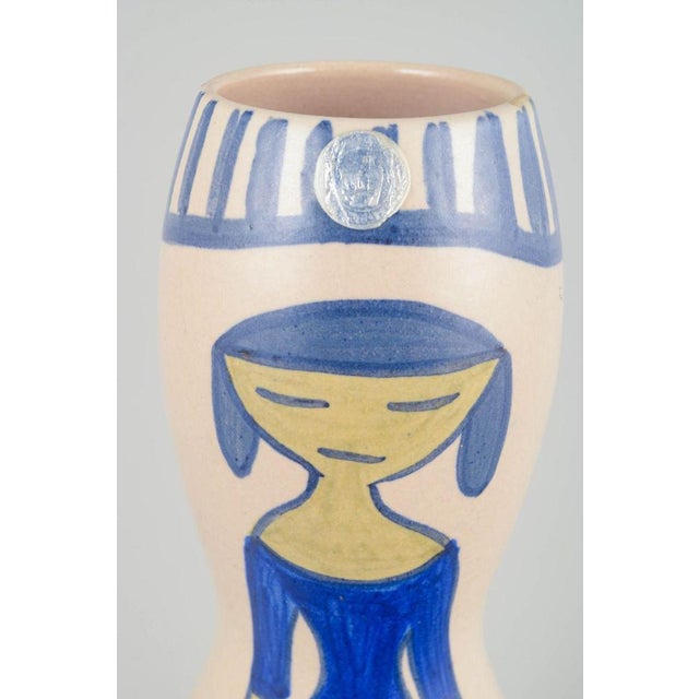 Ceramic Vase with Woman in Blue Dress Motif from Krukmakaren, Ystad, 1970s For Sale - Image 3 of 5